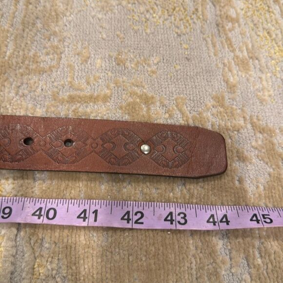Vintage Linea Pelle studded leather belt with floral two toned metal buckle main image 7